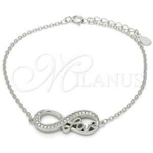 Sterling Silver Bracelet — Fancy Bracelet Infinite and Love Design with White — main product view — SKU 125903 | Plata 925 brazalete — elegante Bracelet Infinite and Love diseño with blanco — SKU 125903