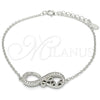 Sterling Silver Fancy Bracelet, Infinite and Love Design, with White Cubic Zirconia, Polished, Rhodium Finish, 03.336.0039.07 (01 MM Thickness, 7 Inches Length)