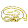 Sterling Silver Fancy Bracelet, Infinite and Love Design, with White Cubic Zirconia, Polished, Golden Finish, 03.336.0039.2.07 (01 MM Thickness, 7 Inches Length)
