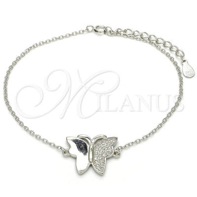 Sterling Silver Fancy Bracelet, Butterfly Design, with White Micro Pave, Polished, Rhodium Finish for wholesale, main product view