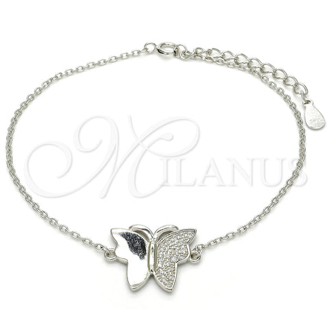 Sterling Silver Fancy Bracelet, Butterfly Design, with White Micro Pave, Polished, Rhodium Finish, 03.336.0040.07 (01 MM Thickness, 7 Inches Length)