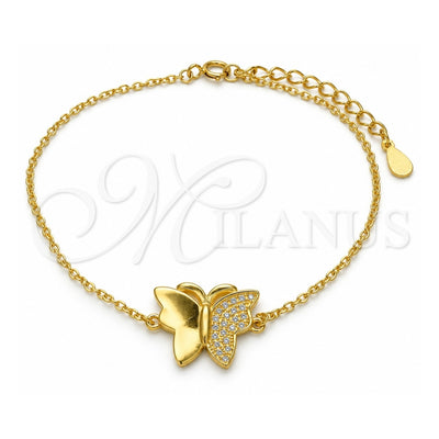 Sterling Silver Fancy Bracelet, Butterfly Design, with White Micro Pave, Polished, Golden Finish, 03.336.0040.2.07 (01 MM Thickness, 7 Inches Length)