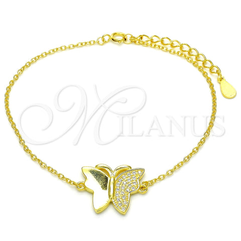 Sterling Silver Fancy Bracelet, Butterfly Design, with White Micro Pave, Polished, Golden Finish, 03.336.0040.2.07 (01 MM Thickness, 7 Inches Length)