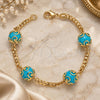 Oro Laminado Fancy Bracelet, Gold Filled Style Ball and Miami Cuban Design, with Turquoise Crystal, Polished, Golden Finish, 03.32.0157.1 (04 MM Thickness, 7 Inches Length)
