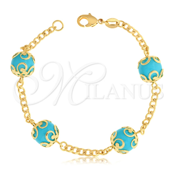 Gold Filled Bracelet — Fancy Bracelet Ball and Miami Cuban Design with — main product view — SKU 125923 | Oro Laminado brazalete — elegante Bracelet Ball and Miami Cuban diseño with — SKU 125923