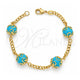 Pulsera Elegante 03.32.0157.1 Oro Laminado, Diseño de Bola y Miami Cubana, con Cristal Turquoise, Pulido, Tono Dorado (Grosor 04 MM, 7 Pulgadas de Largo)