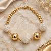 Oro Laminado Fancy Bracelet, Gold Filled Style Ball and Miami Cuban Design, with White Pearl, Polished, Golden Finish, 03.32.0158 (04 MM Thickness, 7 Inches Length)