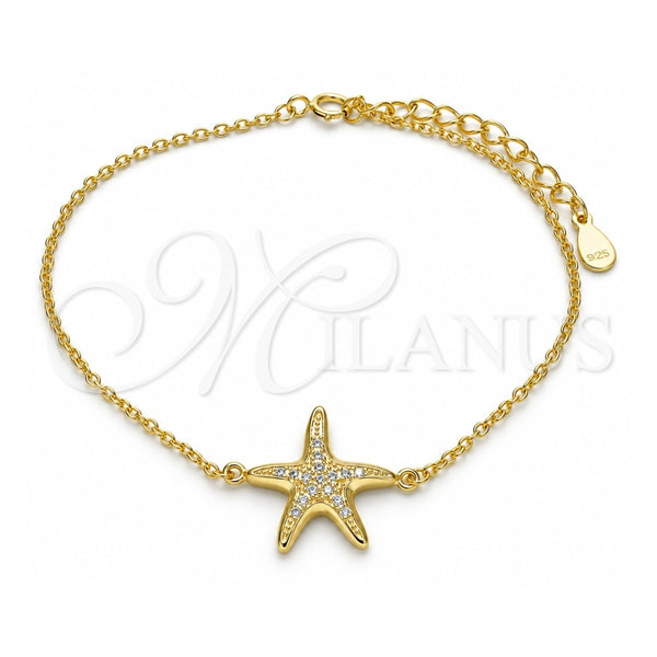 Sterling Silver Fancy Bracelet, with White Micro Pave, Polished, Golden Finish, 03.336.0043.2.07 (01 MM Thickness, 7 Inches Length)