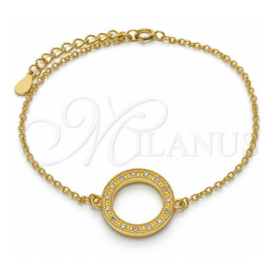 Sterling Silver Fancy Bracelet, with White Micro Pave, Polished, Golden Finish, 03.336.0024.2.07 (01 MM Thickness, 7 Inches Length)