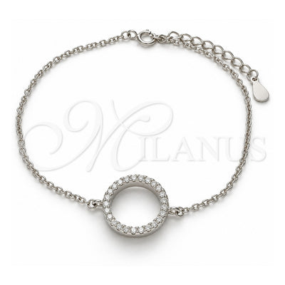 Sterling Silver Fancy Bracelet, with White Cubic Zirconia, Polished, Rhodium Finish, 03.336.0044.07 (02 MM Thickness, 7 Inches Length)