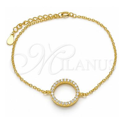 Sterling Silver Fancy Bracelet, with White Cubic Zirconia, Polished, Golden Finish, 03.336.0044.2.07 (02 MM Thickness, 7 Inches Length)
