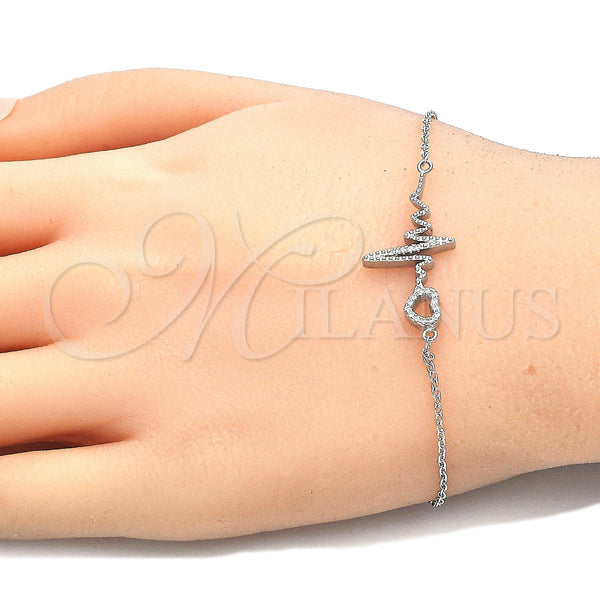 Sterling Silver Bracelet — Fancy Bracelet Heart Design with White Micro Pave — alternate product view — SKU 125939 | Plata 925 brazalete — elegante Bracelet corazón diseño with blanco Micro Pave — SKU 125939