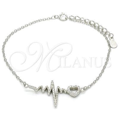 Sterling Silver Fancy Bracelet, Heart Design, with White Micro Pave, Polished, Rhodium Finish, 03.336.0045.07 for wholesale, main product view