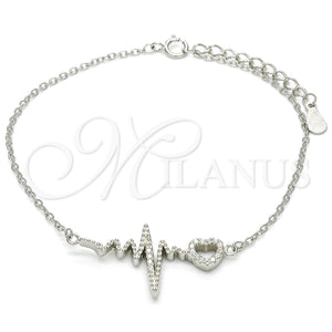 Sterling Silver Bracelet — Fancy Bracelet Heart Design with White Micro Pave — main product view — SKU 125939 | Plata 925 brazalete — elegante Bracelet corazón diseño with blanco Micro Pave — SKU 125939
