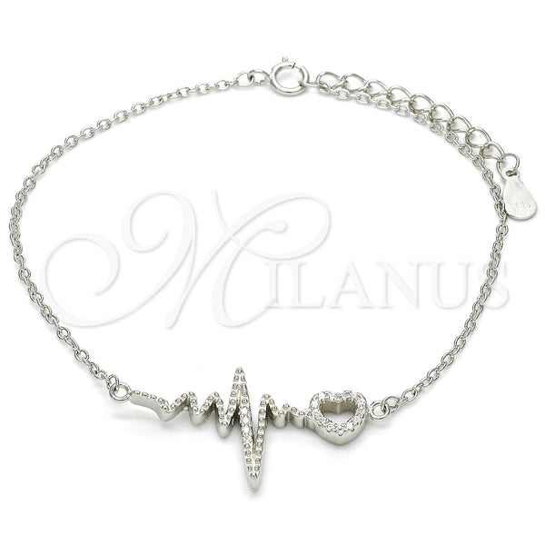 Sterling Silver Bracelet — Fancy Bracelet Heart Design with White Micro Pave — main product view — SKU 125939 | Plata 925 brazalete — elegante Bracelet corazón diseño with blanco Micro Pave — SKU 125939