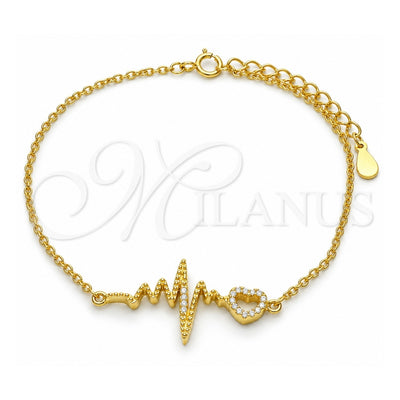 Sterling Silver Fancy Bracelet, Heart Design, with White Cubic Zirconia, Polished, Golden Finish, 03.336.0045.2.07 (01 MM Thickness, 7 Inches Length)