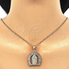 Oro Laminado Religious Pendant, Gold Filled Style Guadalupe Design, with White Crystal, Polished, Golden Finish, 05.253.0054