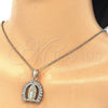 Oro Laminado Religious Pendant, Gold Filled Style Guadalupe Design, with White Crystal, Polished, Golden Finish, 05.253.0054