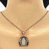 Oro Laminado Religious Pendant, Gold Filled Style Guadalupe Design, with Multicolor Crystal, Polished, Golden Finish, 05.253.0054.1