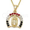 Oro Laminado Religious Pendant, Gold Filled Style Guadalupe Design, with Multicolor Crystal, Polished, Golden Finish, 05.253.0054.1