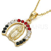 Oro Laminado Religious Pendant, Gold Filled Style Guadalupe Design, with Multicolor Crystal, Polished, Golden Finish, 05.253.0054.1