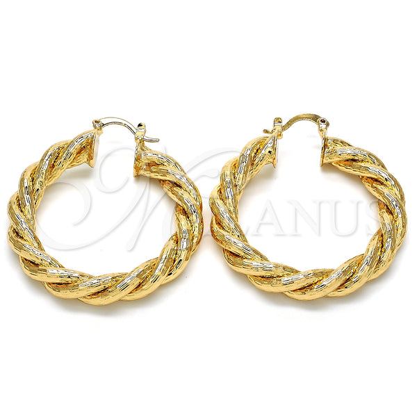 Gold Filled Hoop Earrings — Medium Hoop Twist Design Polished 02. — main product view — SKU 125980 | Oro Laminado aretes de aro — Medium Hoop Twist diseño pulido 02. — SKU 125980