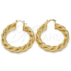 Oro Laminado Medium Hoop, Gold Filled Style Twist Design, Polished, Golden Finish, 02.261.0067.40