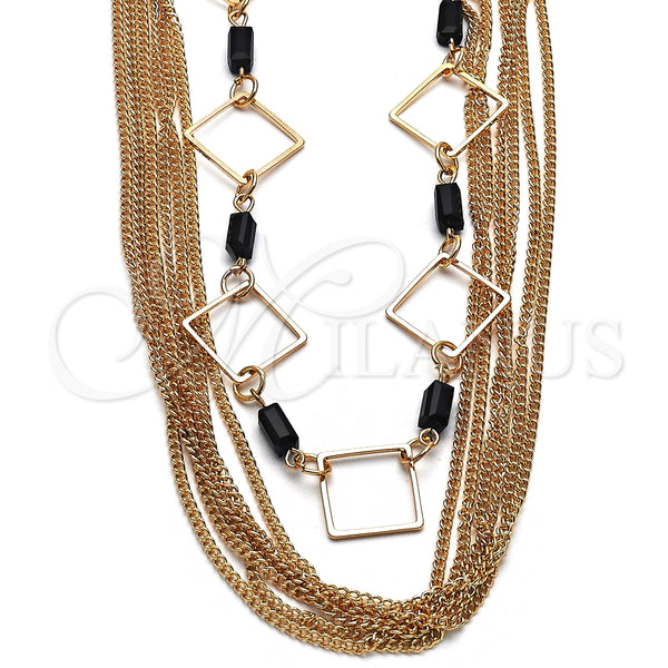 Oro Laminado Fancy Necklace, Gold Filled Style with Black Crystal, Polished, Golden Finish, 04.321.0029.36 (02 MM Thickness, 36 Inches Length)