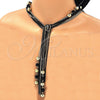 Oro Laminado Fancy Necklace, Gold Filled Style Ball Design, with Black Crystal, Polished, Two Tone, 04.321.0030.2.32 (02 MM Thickness, 32 Inches Length)