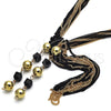 Oro Laminado Fancy Necklace, Gold Filled Style Ball Design, with Black Crystal, Polished, Two Tone, 04.321.0030.2.32 (02 MM Thickness, 32 Inches Length)