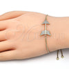 Oro Laminado Adjustable Bolo Bracelet, Gold Filled Style with White Cubic Zirconia, Polished, Golden Finish, 03.316.0022.10 (01 MM Thickness, 10 Inches Length)