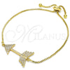 Oro Laminado Adjustable Bolo Bracelet, Gold Filled Style with White Cubic Zirconia, Polished, Golden Finish, 03.316.0022.10 (01 MM Thickness, 10 Inches Length)