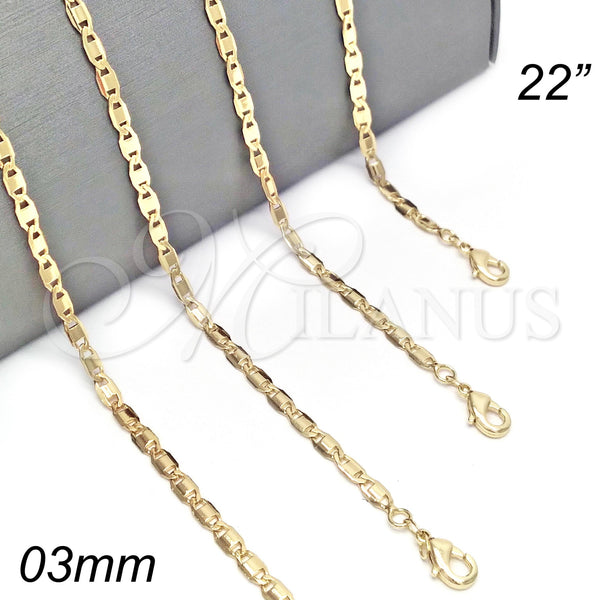 Oro Laminado Basic Necklace, Gold Filled Style Polished, Golden Finish, 04.213.0152.22 (03 MM Thickness, 22 Inches Length)
