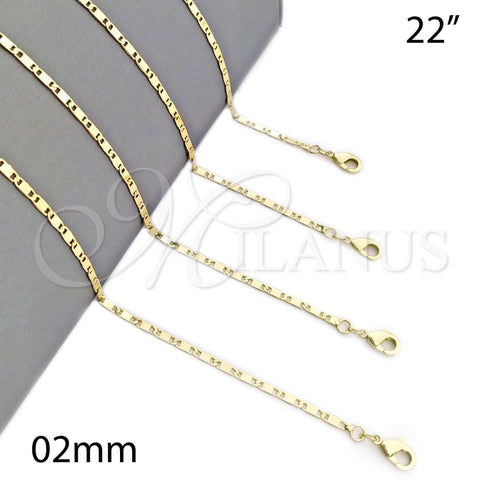 Oro Laminado Basic Necklace, Gold Filled Style Polished, Golden Finish, 04.213.0031.22 (02 MM Thickness, 22 Inches Length)