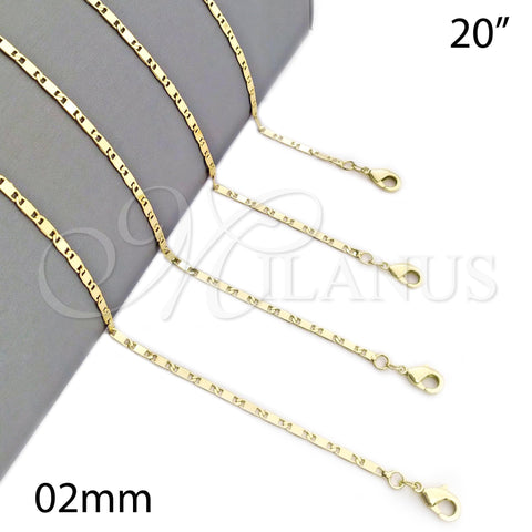 Oro Laminado Basic Necklace, Gold Filled Style Polished, Golden Finish, 04.213.0031.20 (02 MM Thickness, 20 Inches Length)