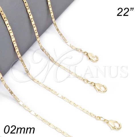 Oro Laminado Basic Necklace, Gold Filled Style Polished, Golden Finish, 04.213.0096.22 (02 MM Thickness, 22 Inches Length)