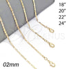 Oro Laminado Basic Necklace, Gold Filled Style Polished, Golden Finish, 04.213.0158.20 (02 MM Thickness, 20 Inches Length)