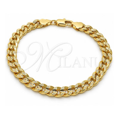 Oro Laminado Basic Bracelet, Gold Filled Style Concave Cuban Design, Polished, Golden Finish, 04.213.0159.08 (07 MM Thickness, 8 Inches Length)