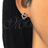 Oro Laminado Stud Earring, Gold Filled Style Heart Design, with White Cubic Zirconia, Polished, Golden Finish, 02.213.0135