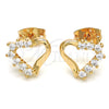 Oro Laminado Stud Earring, Gold Filled Style Heart Design, with White Cubic Zirconia, Polished, Golden Finish, 02.213.0135