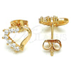 Oro Laminado Stud Earring, Gold Filled Style Heart Design, with White Cubic Zirconia, Polished, Golden Finish, 02.213.0135