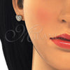 Oro Laminado Stud Earring, Gold Filled Style Heart Design, with White Cubic Zirconia, Polished, Golden Finish, 02.213.0138