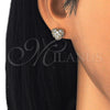 Oro Laminado Stud Earring, Gold Filled Style Heart Design, with White Cubic Zirconia, Polished, Golden Finish, 02.213.0138