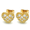 Oro Laminado Stud Earring, Gold Filled Style Heart Design, with White Cubic Zirconia, Polished, Golden Finish, 02.213.0138