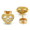 Oro Laminado Stud Earring, Gold Filled Style Heart Design, with White Cubic Zirconia, Polished, Golden Finish, 02.213.0138