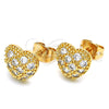 Oro Laminado Stud Earring, Gold Filled Style Heart Design, with White Cubic Zirconia, Polished, Golden Finish, 02.213.0138