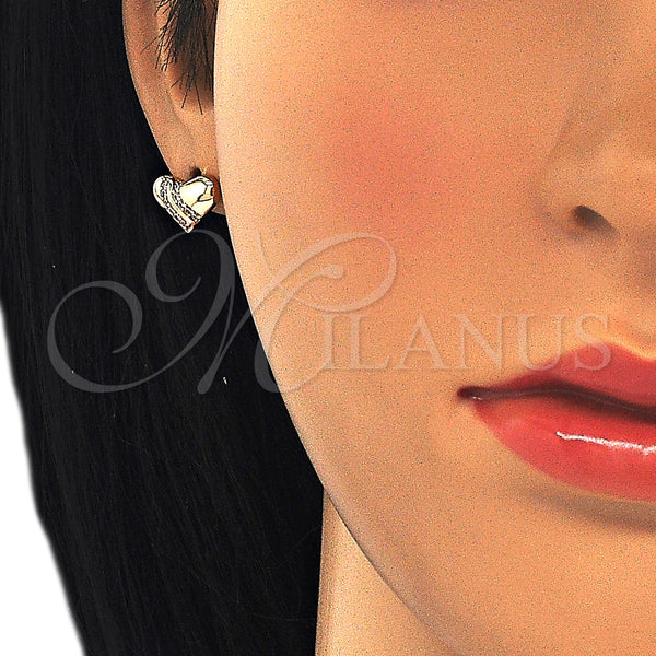 Gold Filled Ring — Stud Earring Heart Design with White Micro Pave — alternate product view — SKU 126037 | Oro Laminado anillo — Stud Earring corazón diseño with blanco Micro Pave — SKU 126037