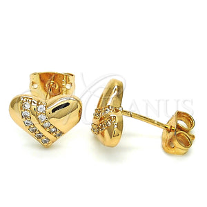 Gold Filled Ring — Stud Earring Heart Design with White Micro Pave — main product view — SKU 126037 | Oro Laminado anillo — Stud Earring corazón diseño with blanco Micro Pave — SKU 126037
