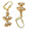 Oro Laminado Long Earring, Gold Filled Style Baguette Design, with White Cubic Zirconia, Polished, Golden Finish, 02.323.0065