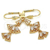 Oro Laminado Long Earring, Gold Filled Style Baguette Design, with White Cubic Zirconia, Polished, Golden Finish, 02.323.0065